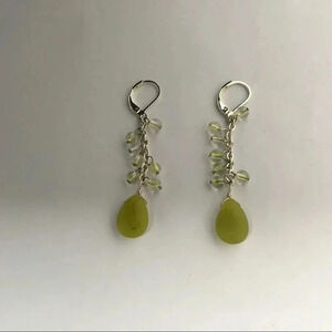 Green Beaded Drop Dangle Lever‎ Back Earrings